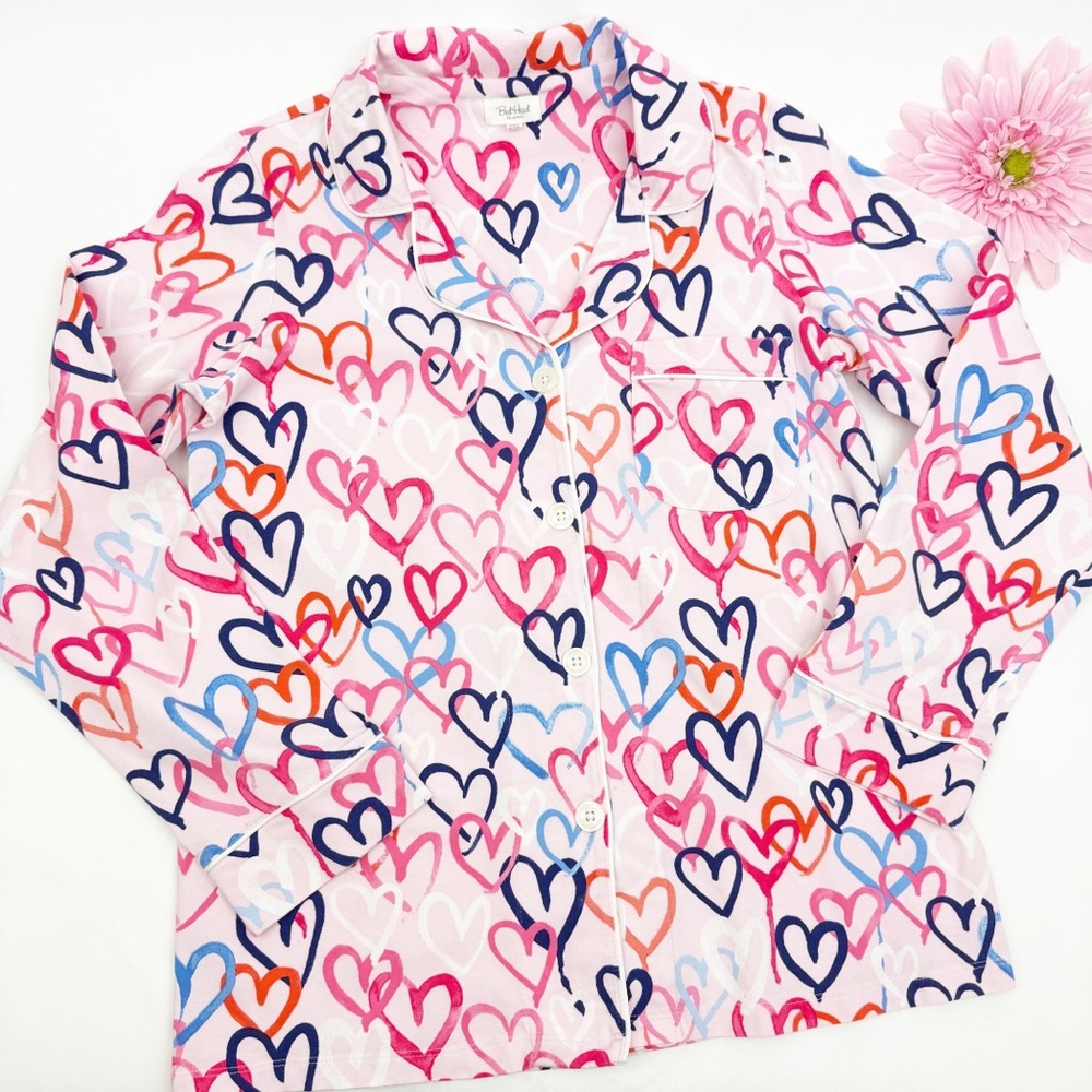 BedHead Pajamas Hearts Organic Cotton Two (2) Piece Pajama PJ Set Pink - Picture 4 of 16